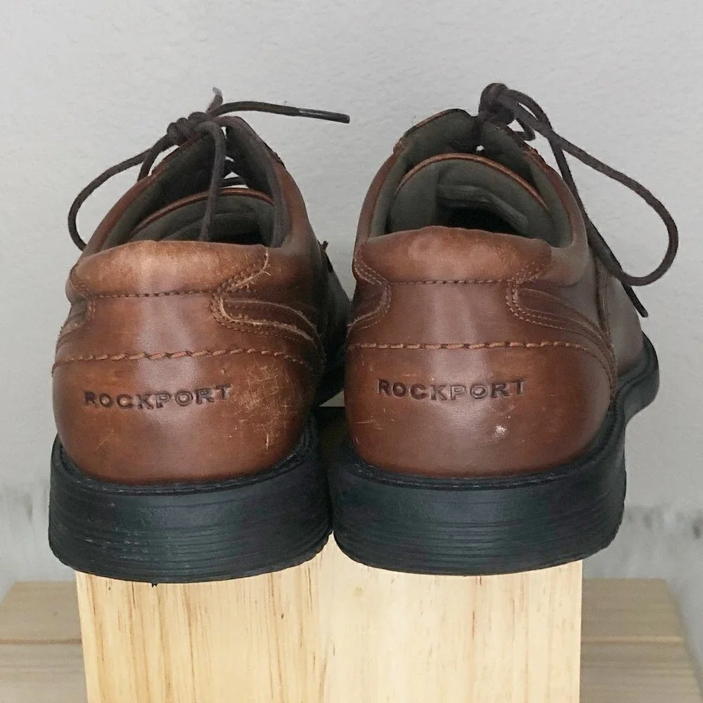 Rockport Walkability Sl2 Apron Toe‎ Truffle Tan Leather Derby Men's Size 9.5 W